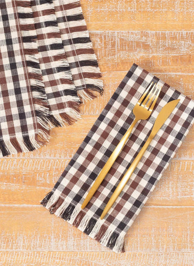 Brown Plaid Napkin S/4