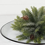 Snowy Flocked Spruce with Birch Cones Half Sphere