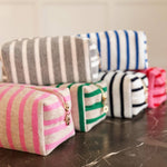 Terry Cloth Dusty Blue Striped Cosmetic Case