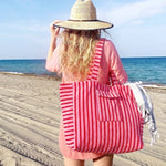 Jumbo Terry Cloth Grey Striped Beach Bag
