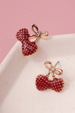 Double Heart Cherry Stud Earrings - Gold