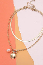 Double Row Circle Pearl Pendant Necklace - Gold