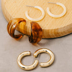 Metallic And Marble Resin Hoop Earrings Set - Gold