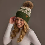 Olive & Beige Deer Patterned Pom Hat