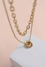 Floral Bud Double Layer Necklace - Gold