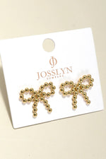 Bow Shaped Rope Ball Earrings - Gold
