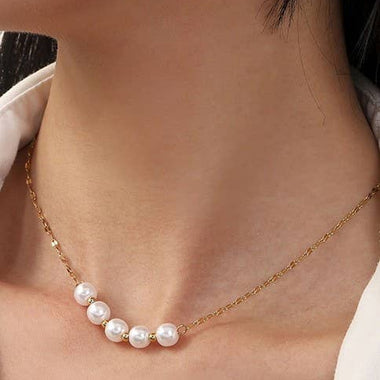 Classic Pearl and Gold Ball Necklace - Gold