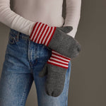 Gray, Red & White Striped Knit Mittens