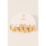 Metallic Assorted Hoop Earrings Set - Gold
