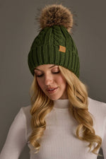 Dk. Green Cable Knit Pom Hat