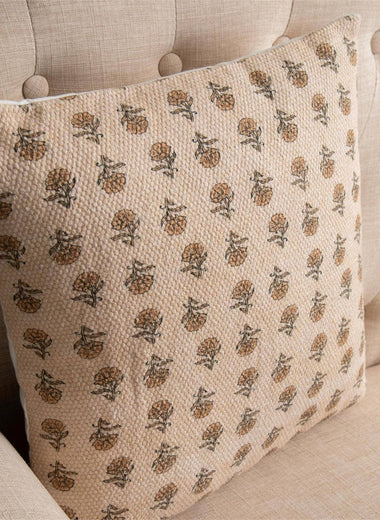 16x16 Mustard Floral Block Print Pillow