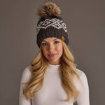 Dk. Gray & White Patterned Pom Hat