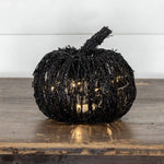 7.5" Glittered Lighted Black Rattan Pumpkin