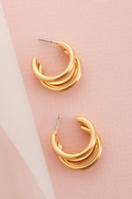Triple Row Hoop Earrings: Gold