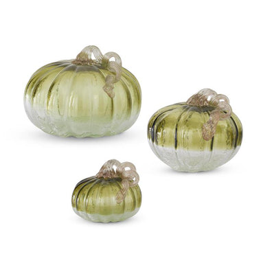 Green & Clear Crackled Handblown Glass Pumpkins