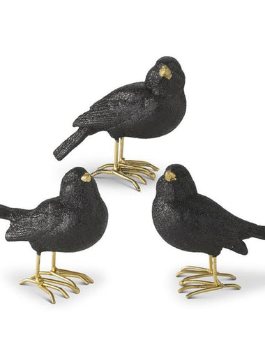 3.25" Glittered Black Resin Birds