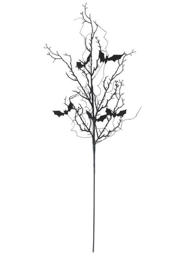 30" Black & Purple Glittered Twig & Bat Spray