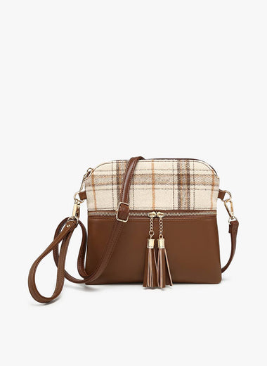 Tara Plaid Double Zip Crossbody - Beige