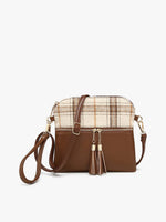 Tara Plaid Double Zip Crossbody - Beige