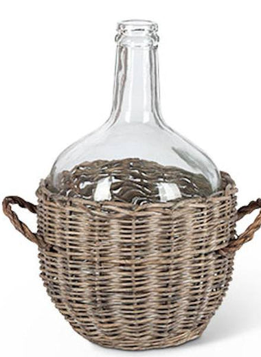 10" Glass Jar in Gray Wash Willow Basket