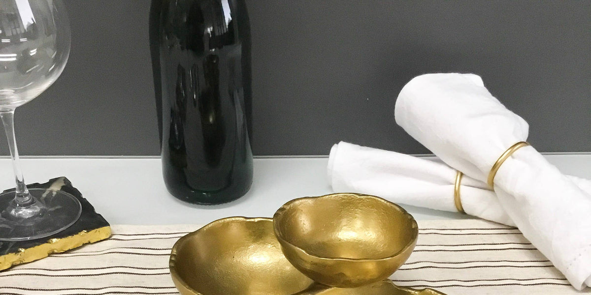 Gold Textured 3-Bowl Cluster Tray – Linen & Clove