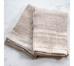 Natural Double Stripe Waffle Towels S/2