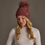 Dk. Pink Cable Knit Pom Hat