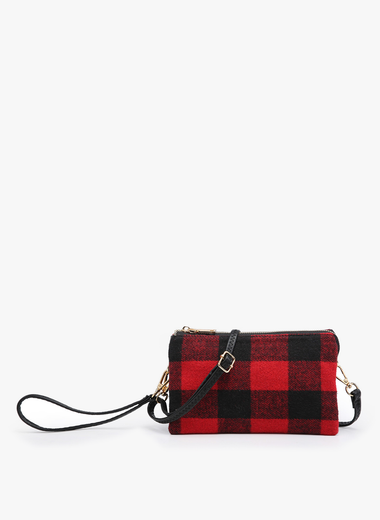 Riley Plaid 3 Compartment Crossbody - Red/Black