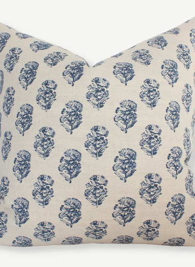 20x20 Indigo Blue Floral Pillow Cover
