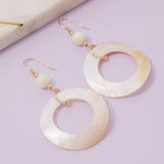 Mother Of Pearl Shell Circle Cutout Drop Earrings - Gold