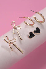 Bow, Hoops, & Hearts Earring Trio - Gold