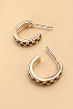 Mini Checker Hoop Huggie Earrings:  Gold/Black