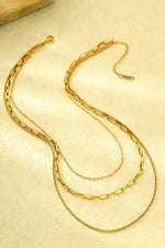 18K Layered Link and Box Chain Necklace - Gold