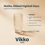 Malibu Ribbed Highball Glass -  Clear 13.5oz