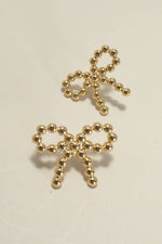 Bow Shaped Rope Ball Earrings - Gold