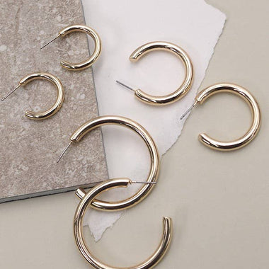 Puffy Trio Hoop Earring Set:  Gold