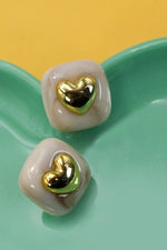 Square Gold Heart Stud Earrings - Gold