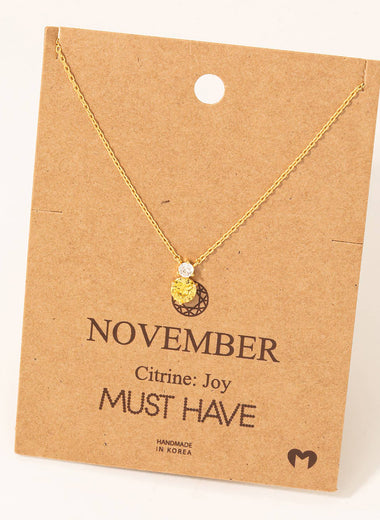 November Citrine Gem Pendant Necklace