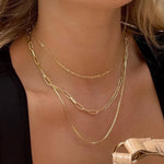 18K Layered Link and Box Chain Necklace - Gold
