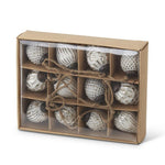 Whitewashed Mercury Glass Acorn Ornaments S/12