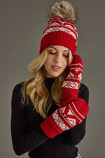 Red & Cream Patterned Mittens