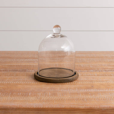 Glass Cloche With Wood Base