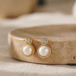 Elegant Natural Pearl and Rhinestone Studs - Sliver