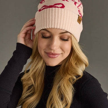 Lt. Pink & Dk. Pink Bow Pom Hat