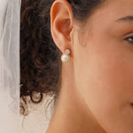 Elegant Natural Pearl and Rhinestone Studs - Gold