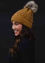 Camel Cable Knit Pom Hat