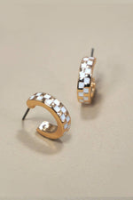 Mini Checker Hoop Huggie Earrings - Gold/White