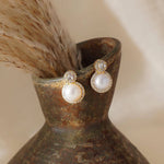 Elegant Natural Pearl and Rhinestone Studs - Sliver