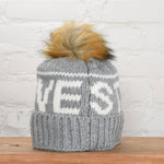 Midwest Beanie Faux Fur Pom: Grey/Ivory