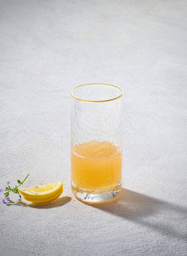 Gold Rim Hammered Highball Glass - 10oz